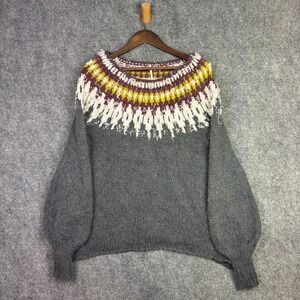 Free People Sweater Womens S Grey Fair Isle Wool Alpaca Mohair Blend Pullover